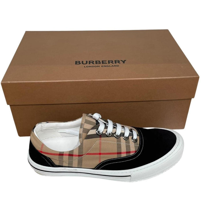 Burberry Wilson Beige and Black Nova Check Suede Low Top Trainers