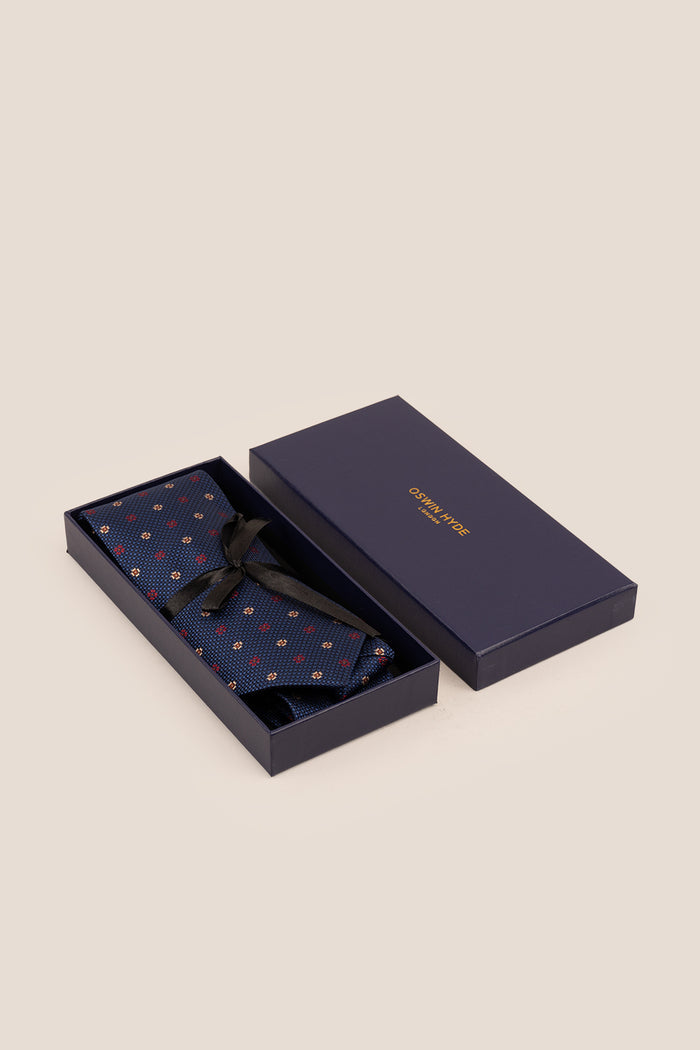 Chequered Floral Navy tie with printed design, ideal for weddings, office events, and formal occasions.