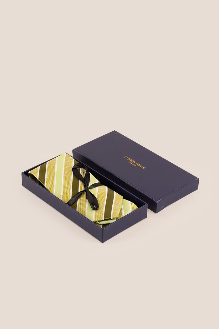 Classic Stripe Mint Olive tie with sophisticated design, perfect for formal occasions, office wear, and casual outings.