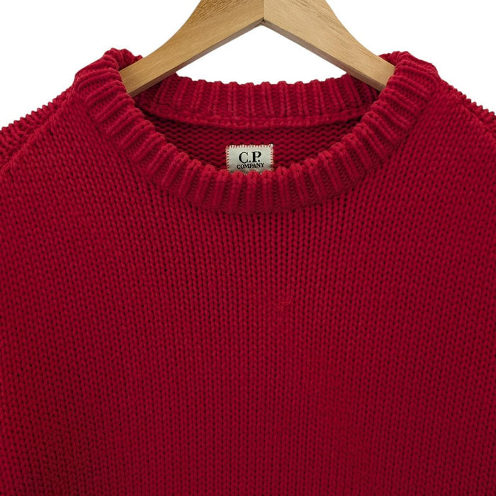 CP Company Red Ribbed Cotton Knit Fisherman Style Lens Jumper
