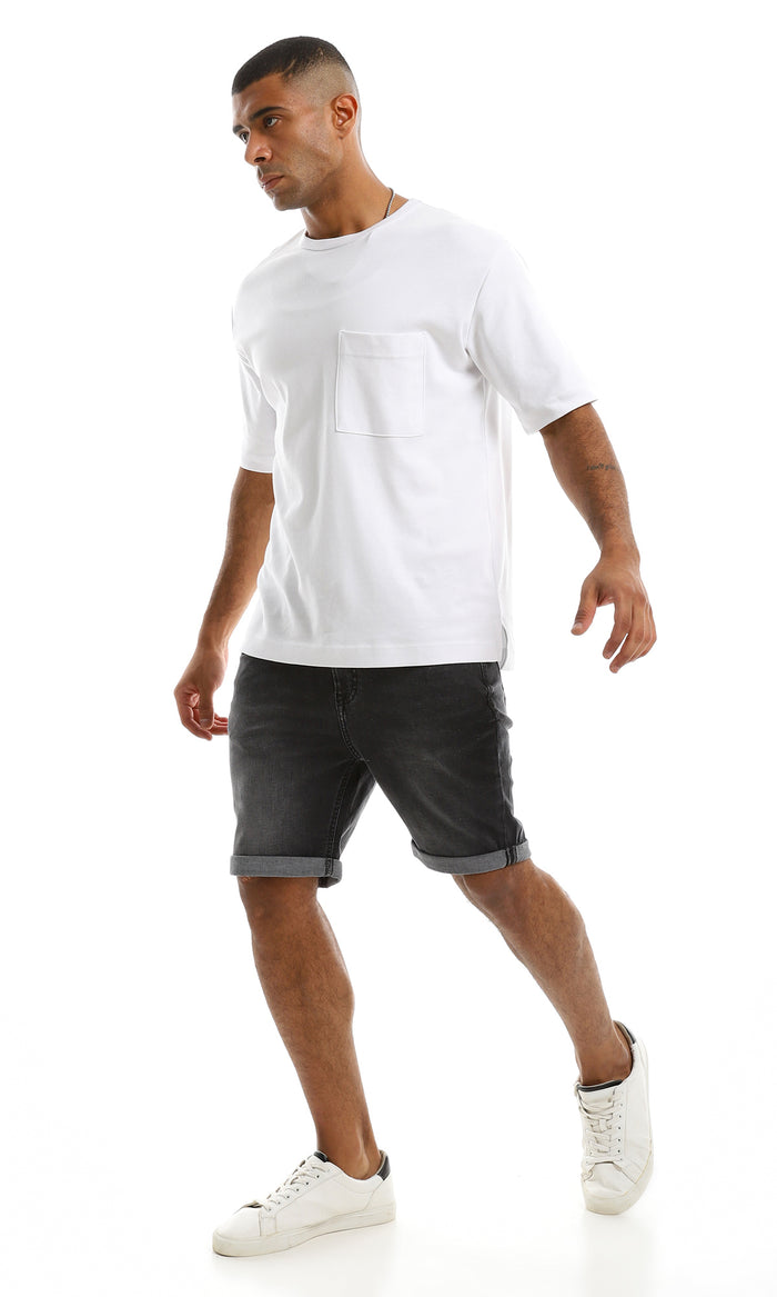 Dark Grey Slim Fit Roll Up Denim Shorts - 98136