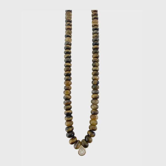 Dori Crystal Teardrop Beaded Necklace in Tigers Eye