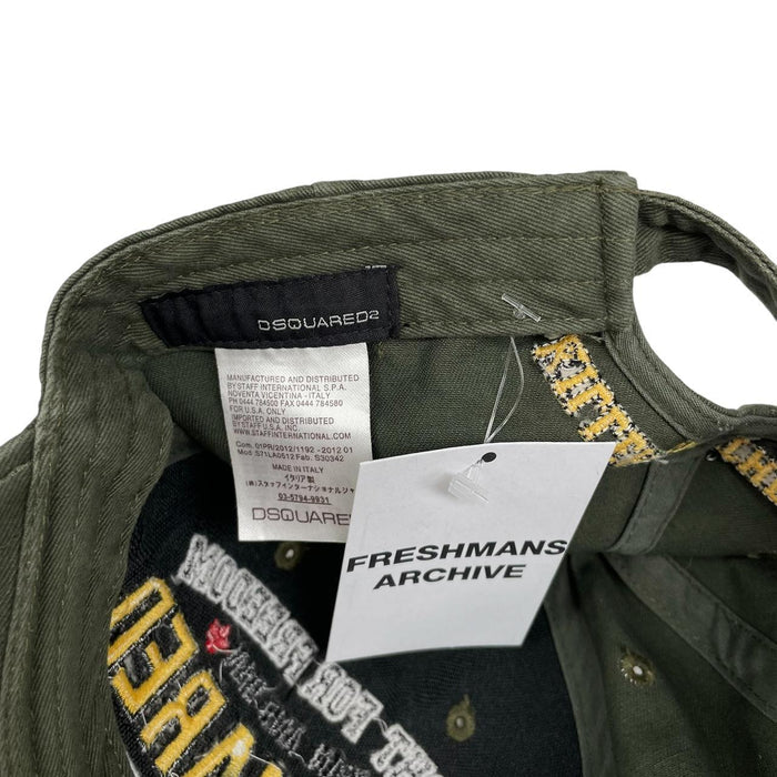 Dsquared2 khaki green baseball cap embroidered Fight For Freedom logo.