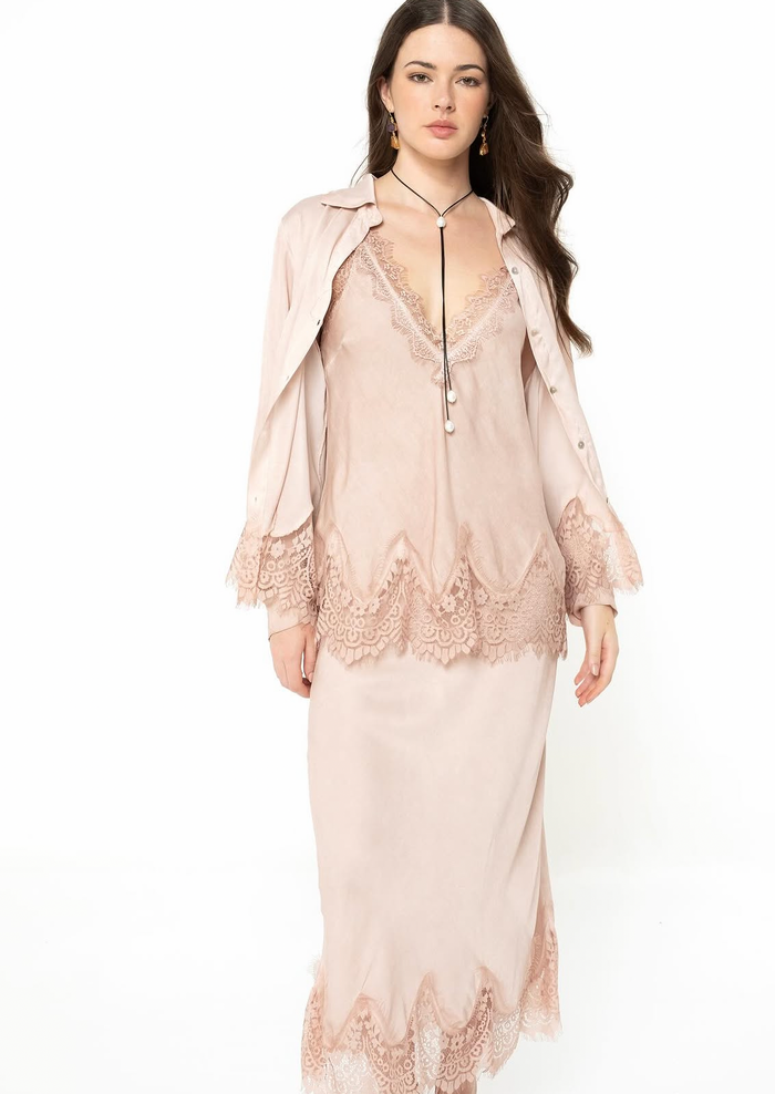 Elizabeth Scott- Satin Shirt with Lace