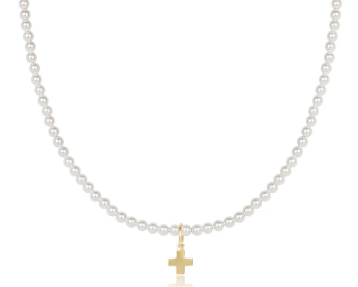 Enewton choker classic pearl 3mm bead - signature cross gold charm