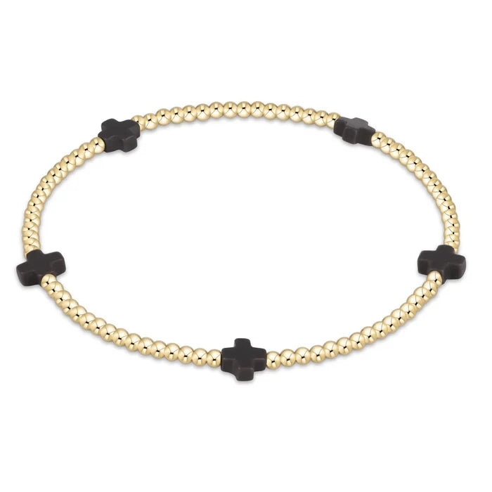 Enewton Signature Cross Small Gold Pattern 2mm Bead Bracelet- Onyx