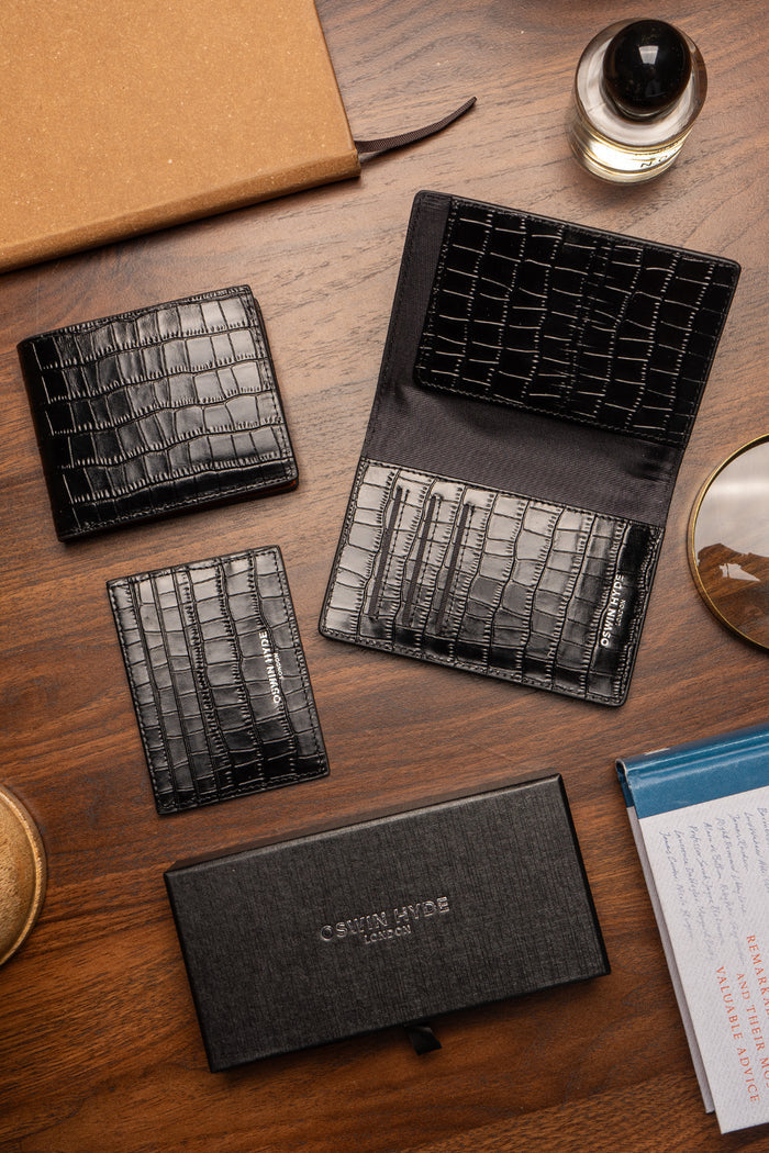 Leicester Black Croc Wallet | Oswin Hyde