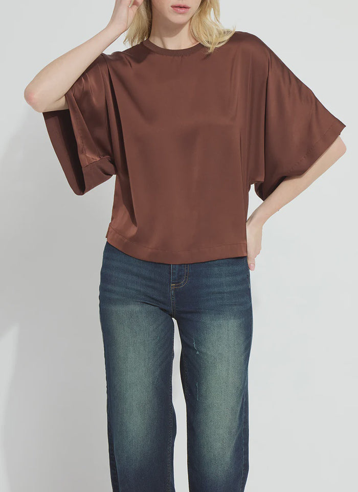 Lysse Ginger Mix-Media Dolman Tee in Maple