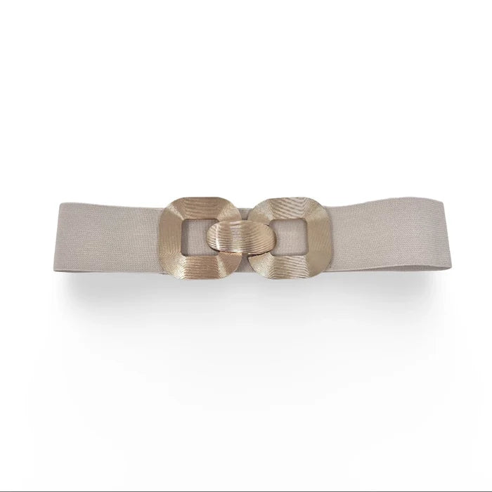 Metal Buckle Stretch Belt in Ivory