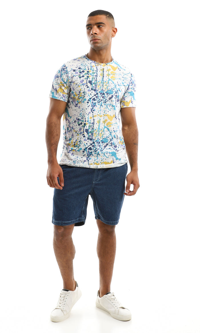 Multi-Color Abstract Paint Splatter Jersey Tee - 97182