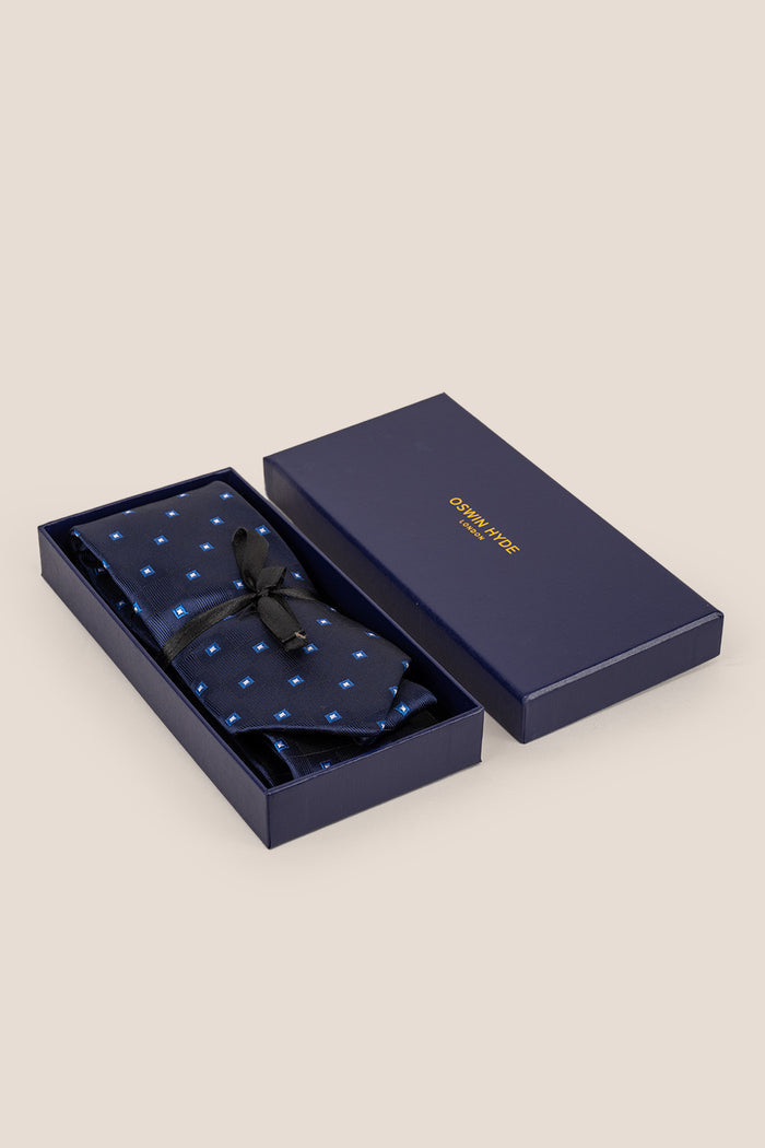 Multi Square Navy tie with stylish design, perfect for weddings, office wear, and formal occasions.