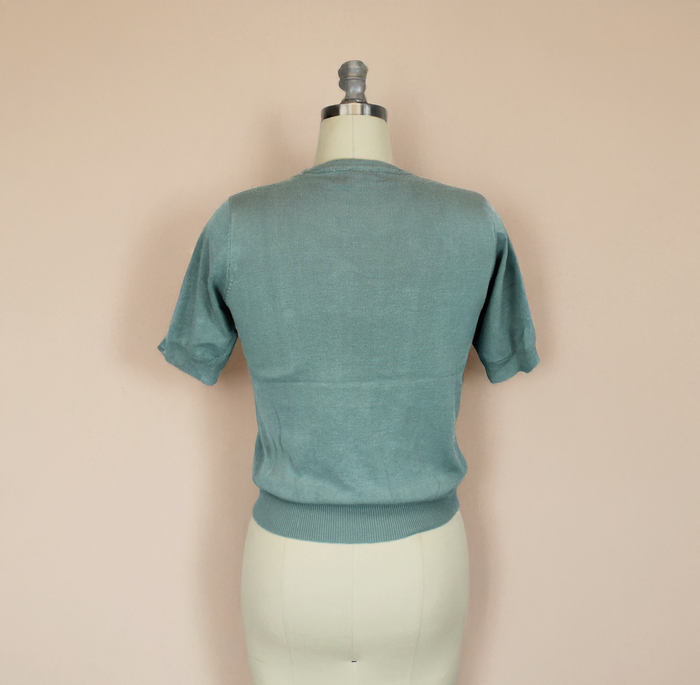 Pastel Sage Spiderweb Knit Blouse | Retro Witchy Top