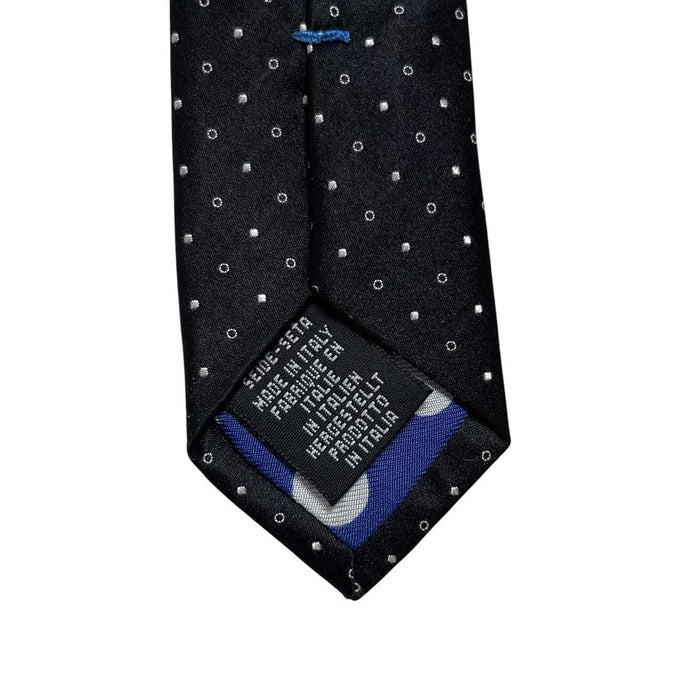 Paul Smith black and white polka dot silk tie with logo and tags attached.