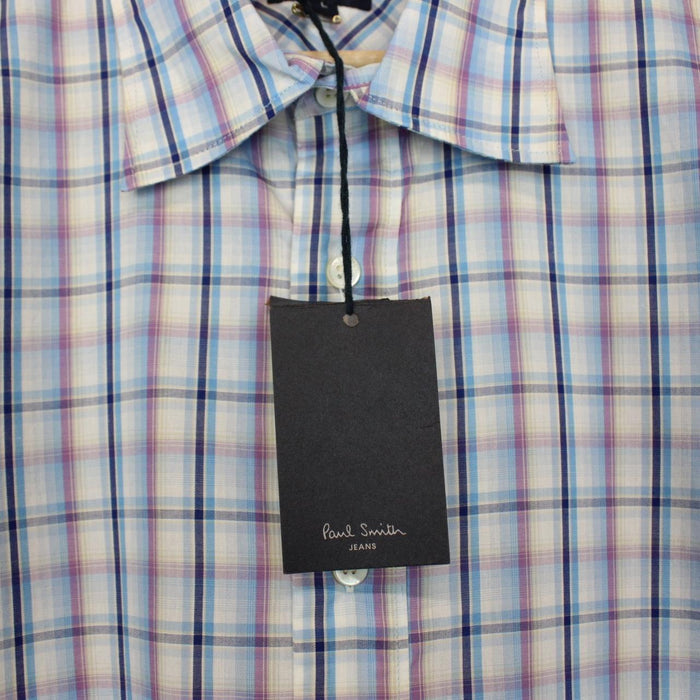 Paul Smith multicoloured check short sleeve cotton shirt with brand logo and vibrant patterns.
