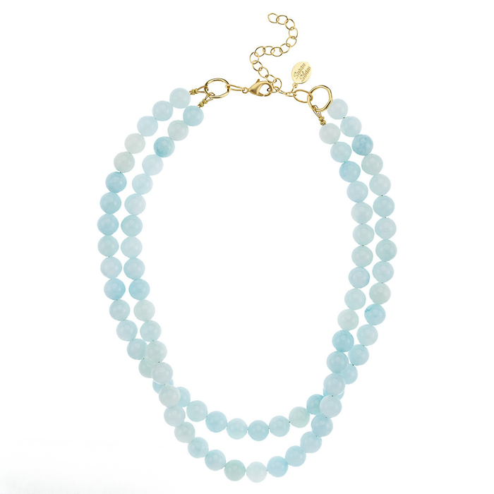 Susan Shaw Double Strand Necklace in Light Blue Jade