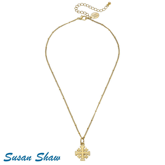 Susan Shaw Gold Jerusalem Cross on Beaded Chain Necklace
