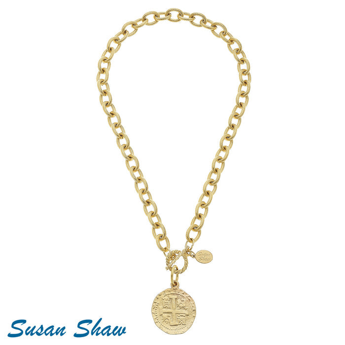 Susan Shaw Handcast Gold Coin Toggle Necklace