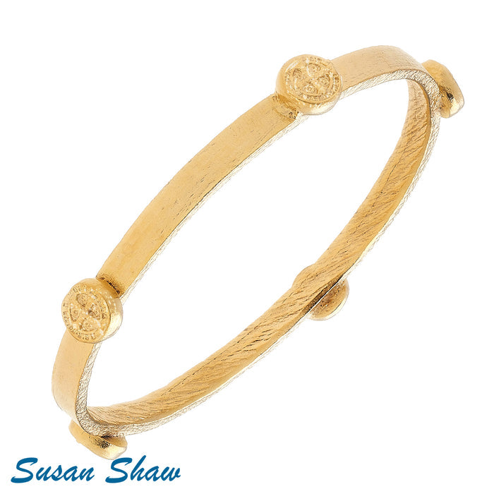 Susan Shaw Handcast Gold St. Benedict Cross Coin Bangle
