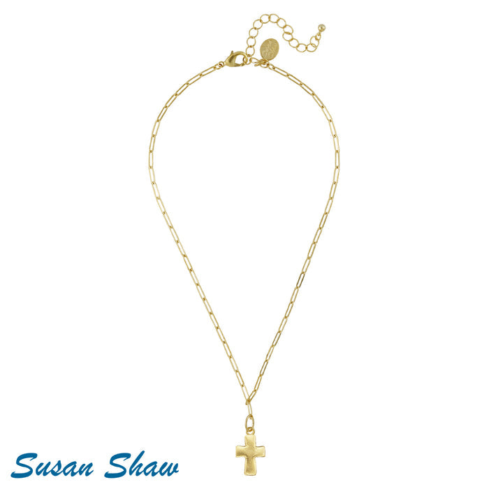 Susan Shaw Small Cross Paperclip Necklace