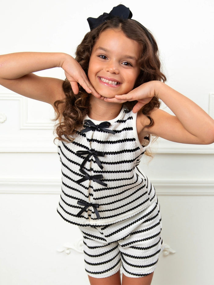 Girls casual outfit with bow front sleeveless top and shorts