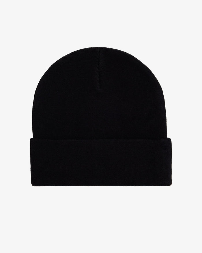 The Beanie in black, laid flat on a white background. The image showcases the soft, fine knit and the classic fold-over cuff.