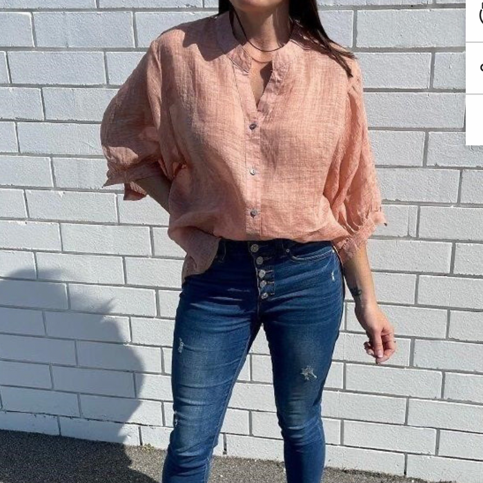 Worthier Aurora Rose Gold Linen Button Shirt