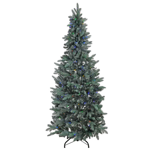 Artificial Christmas tree with multicolour LED lights and blue green branches