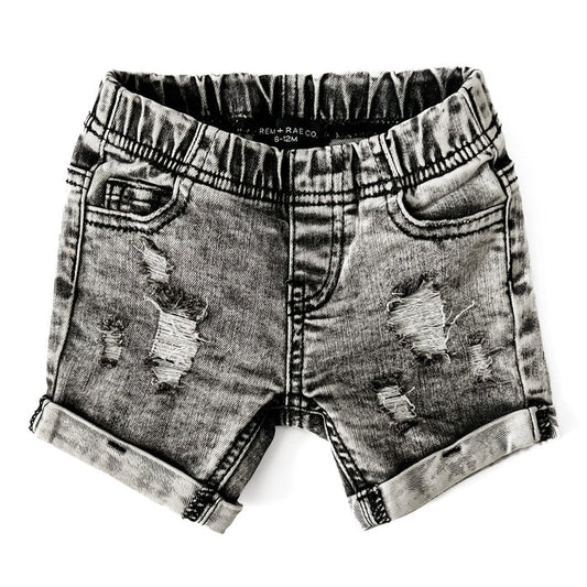 ACID WASH DISTRESSED DENIM SHORTS
