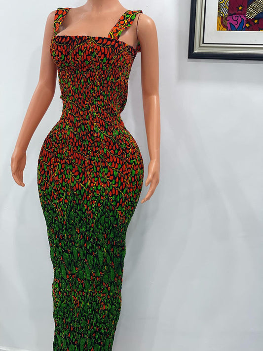African print smoked body-con dress