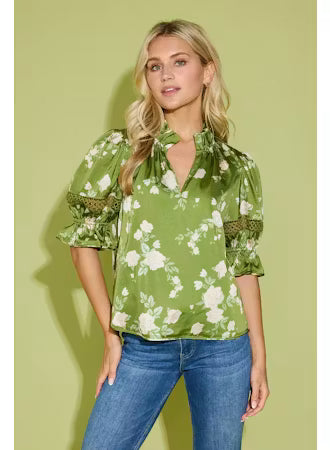 Alden Adair Lottie Top in Green Rosette