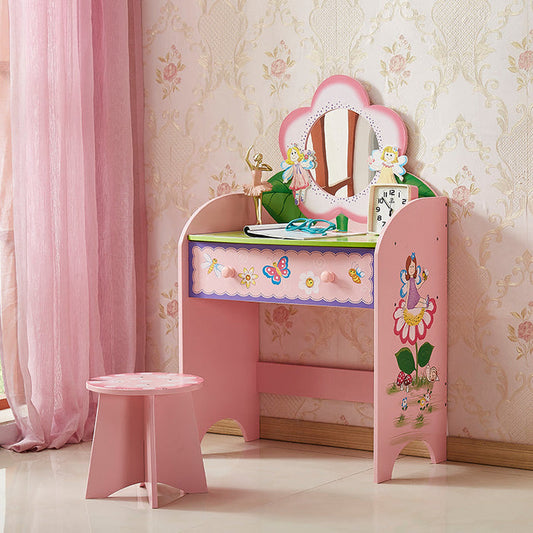 Olivia Fairy pink kids vanity dressing table with matching stool