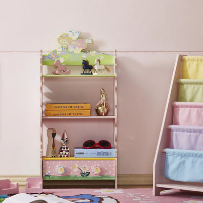 Olivia fairy kids bookcase side view showing slim bedroom storage design