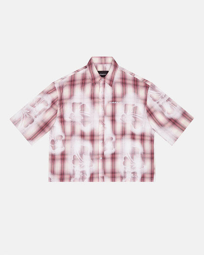 ALOHA SHIRT PINK - pink plaid short sleeve shirt, front view - Cold Culture