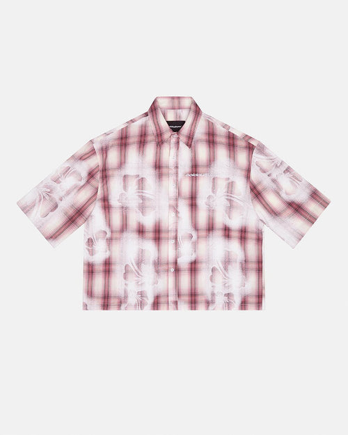 ALOHA SHIRT PINK - pink plaid short sleeve shirt, front view - Cold Culture