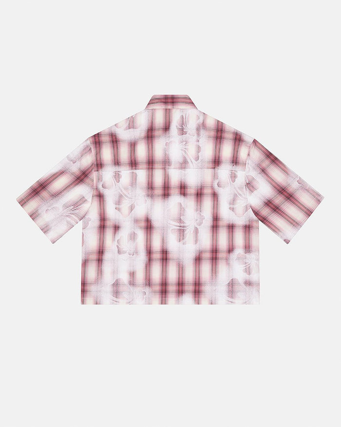 ALOHA SHIRT PINK - pink plaid short sleeve shirt, back view - Cold Culture