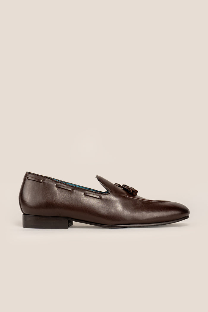 Alvin Brown leather tassel loafers for men, crafted from premium leather with classic tassel detail, ideal for formal and smart casual occasions.