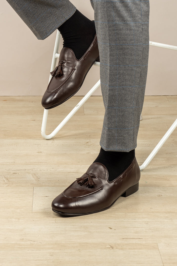 Alvin Brown leather tassel loafers for men, crafted from premium leather with classic tassel detail, ideal for formal and smart casual occasions.