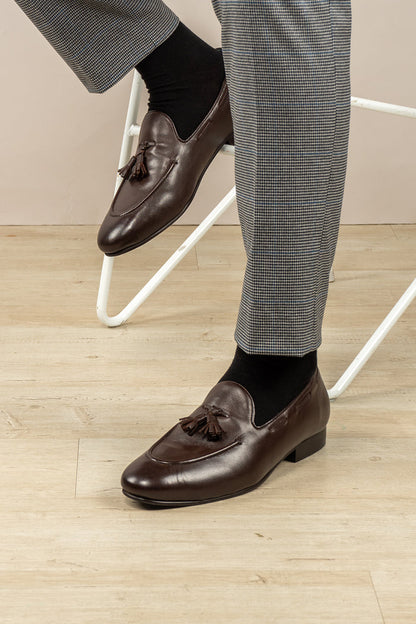 Alvin Brown leather tassel loafers for men, crafted from premium leather with classic tassel detail, ideal for formal and smart casual occasions.