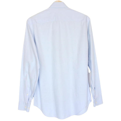 Armani light blue long sleeve cotton shirt with subtle collar discolouration.