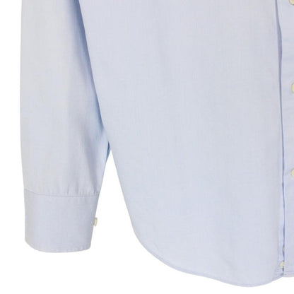 Armani light blue long sleeve cotton shirt with subtle collar discolouration.