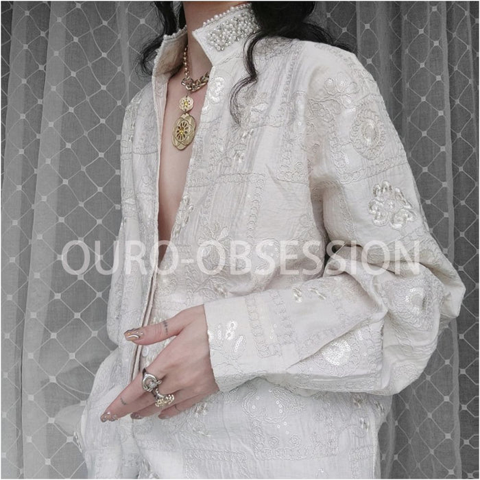 ASAYA7173 – Pearl Bloom Embroidered Shirt ✨🤍