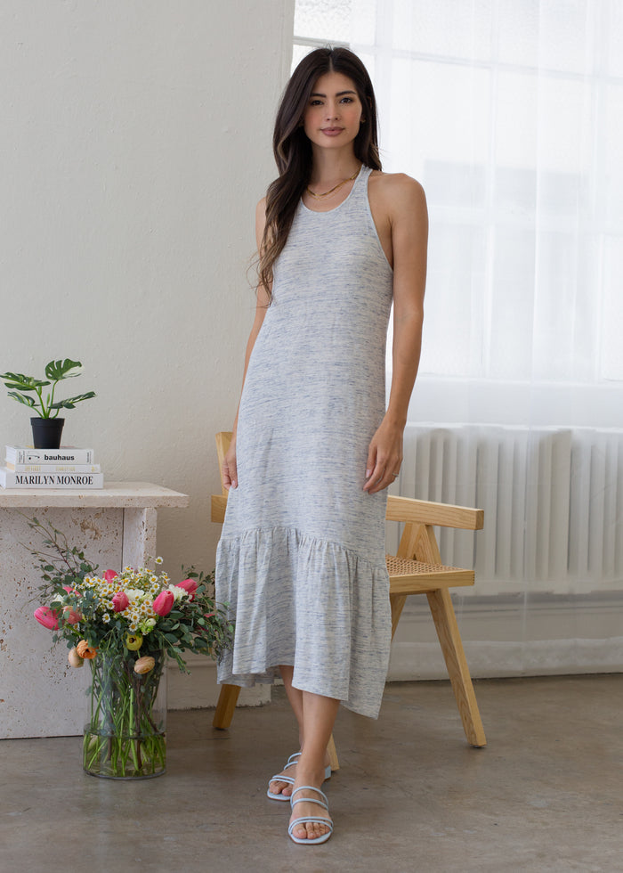 Back view of Back Twist Midi Dress on model
