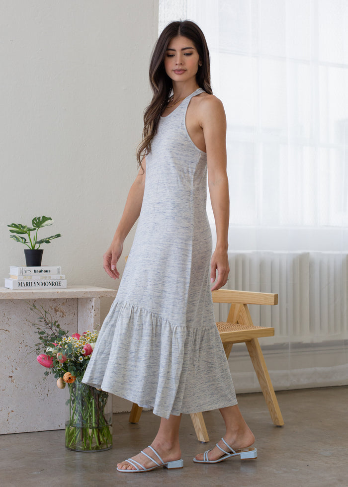 Back view of Back Twist Midi Dress on model