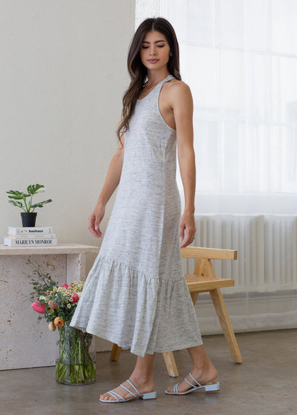 Back view of Back Twist Midi Dress on model