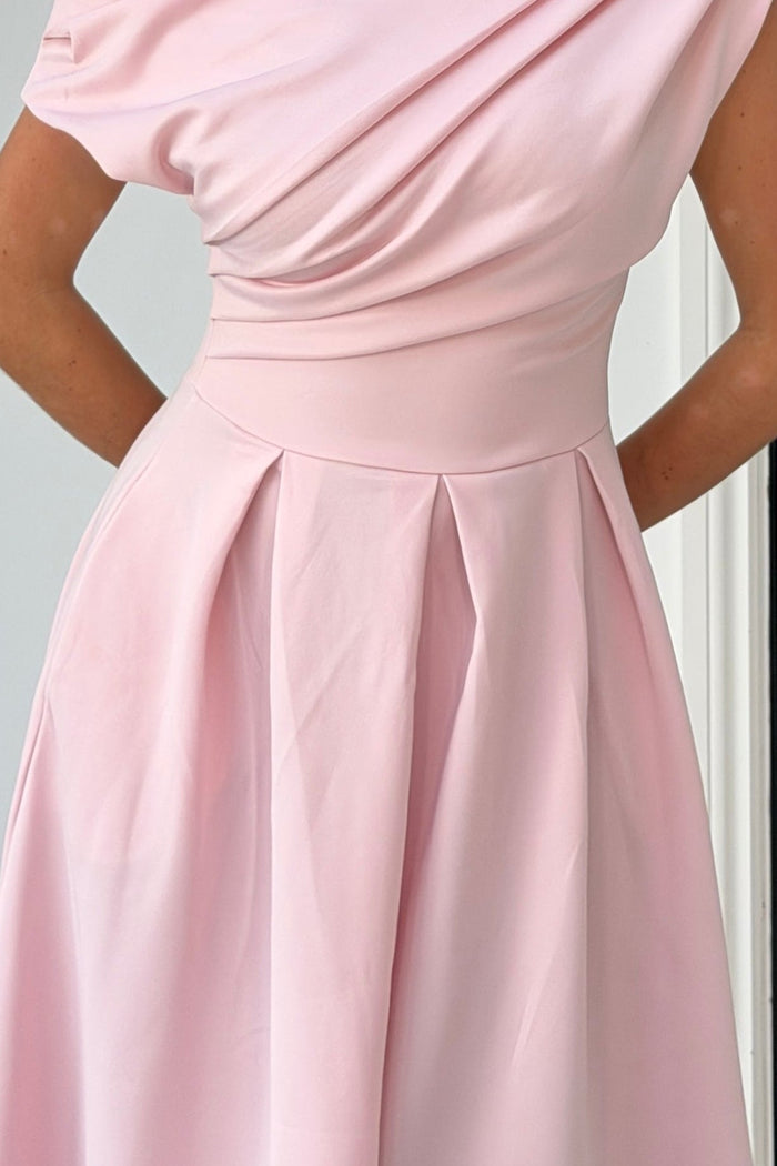 Betty Asymmetric Neckline Skater Midi Pink