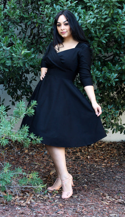 Black 1940s Vintage Inspired Circle Dress w/ Pockets