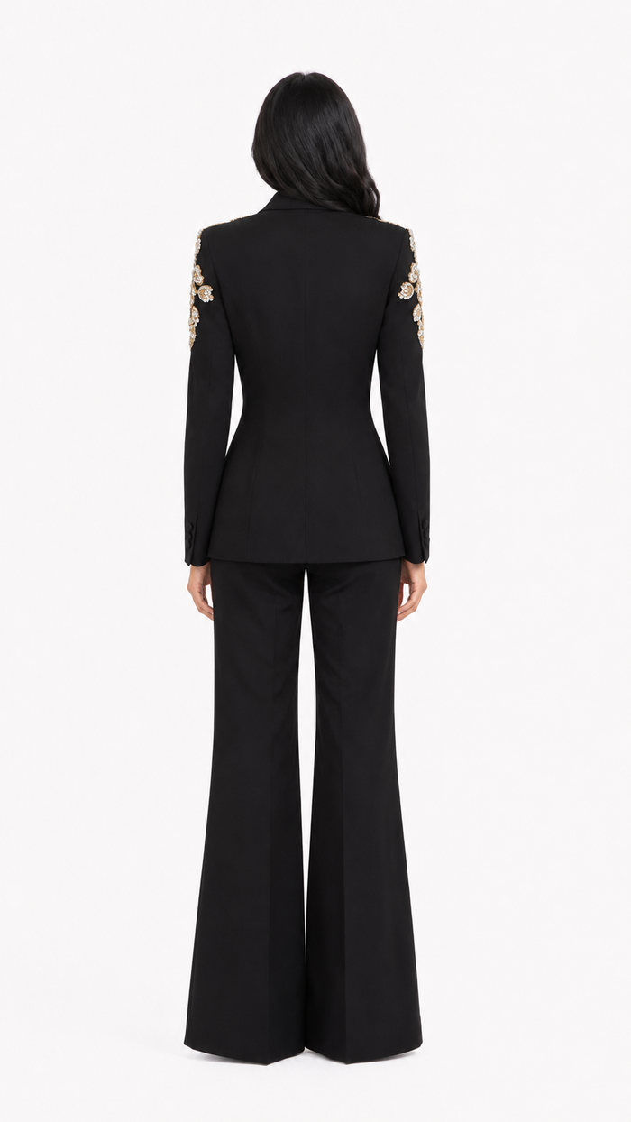 Black Embellished Tailored Blazer & Wide-Leg Pants Set – STELLA