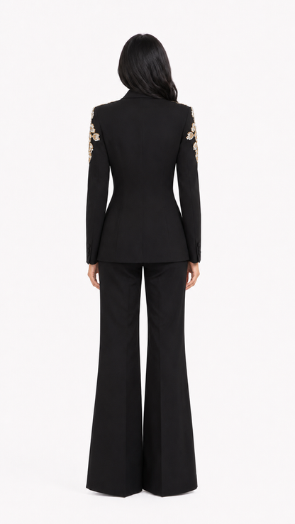 Black Embellished Tailored Blazer & Wide-Leg Pants Set – STELLA