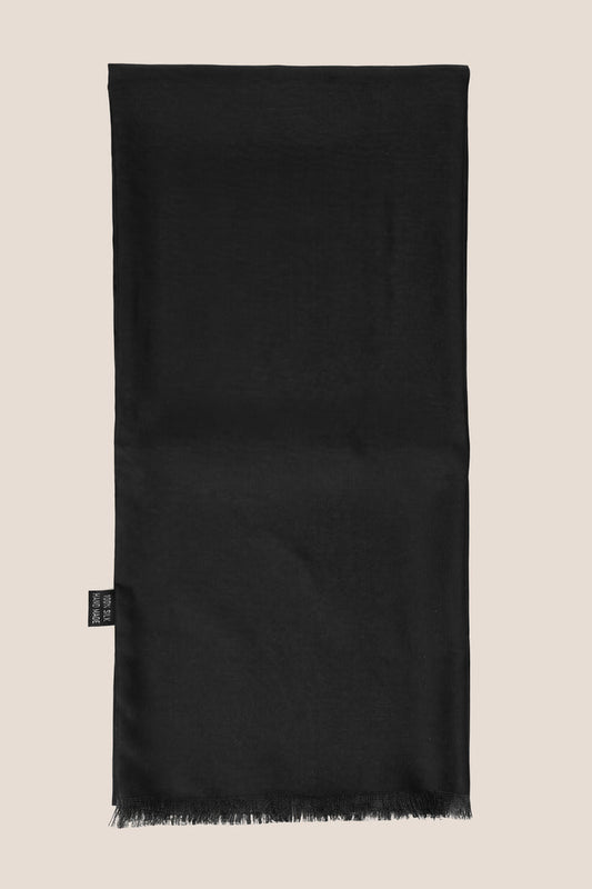 OSWIN HYDE luxury men's black silk scarf with fringed edges