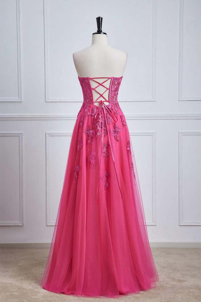 Blue Lace Appliques Tulle A-line Long Formal Dress